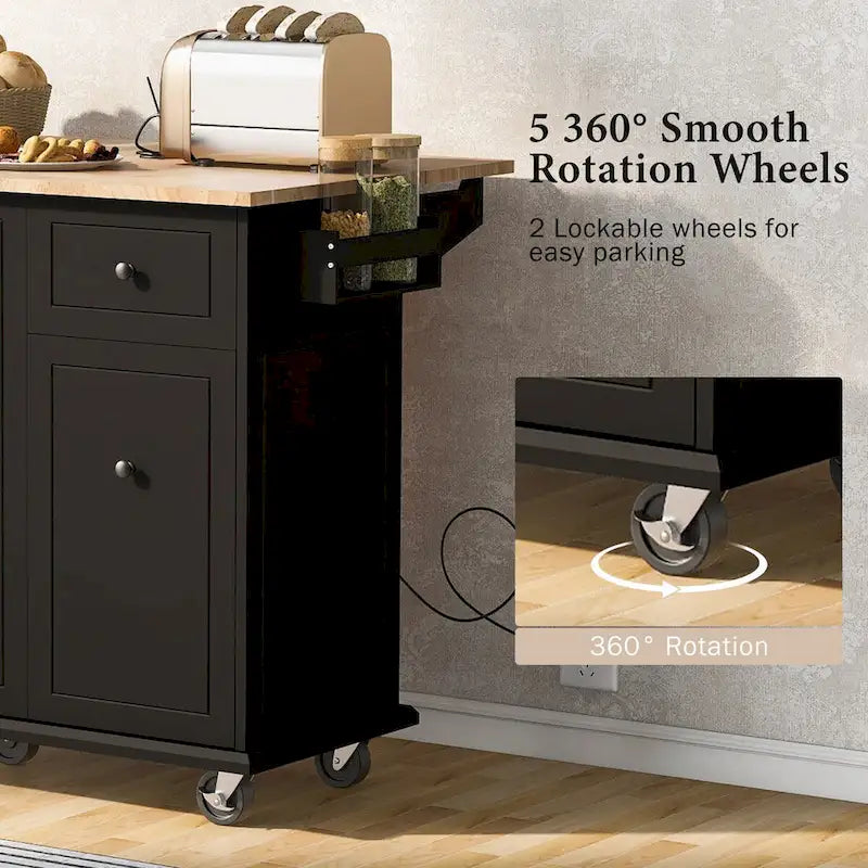 Kitchen Island with Drop Leaf, 53.9 Width Rolling Kitchen Cart on Wheels with Internal Storage Rack
