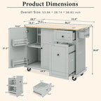 Kitchen Island with Drop Leaf, 53.9 Width Rolling Kitchen Cart on Wheels with Internal Storage Rack
