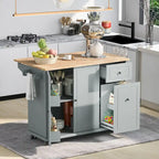 Kitchen Island with Drop Leaf, 53.9 Width Rolling Kitchen Cart on Wheels with Internal Storage Rack