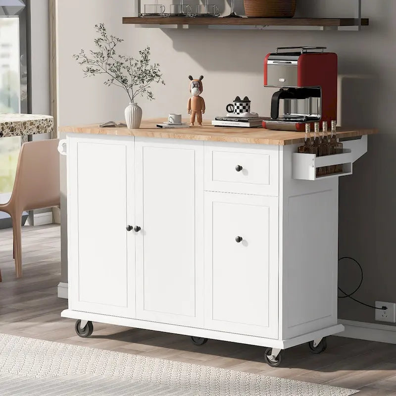 Kitchen Island with Drop Leaf, 53.9 Width Rolling Kitchen Cart on Wheels with Internal Storage Rack