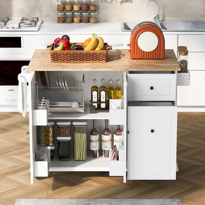 Kitchen Island with Drop Leaf, 53.9 Width Rolling Kitchen Cart on Wheels with Internal Storage Rack