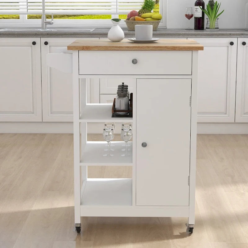 Kitchen Rolling Trolley Cart with Adjustable Shelves and Towel Rack