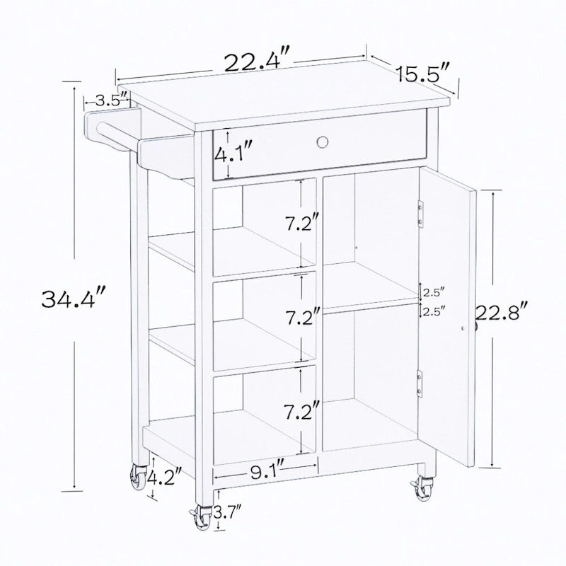 Kitchen Rolling Trolley Cart with Adjustable Shelves and Towel Rack