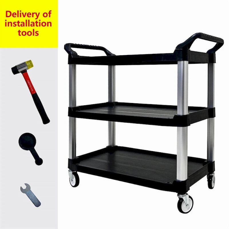 3 Layer Thickened Plastic Mobile Kitchen Cart with Metal Frame