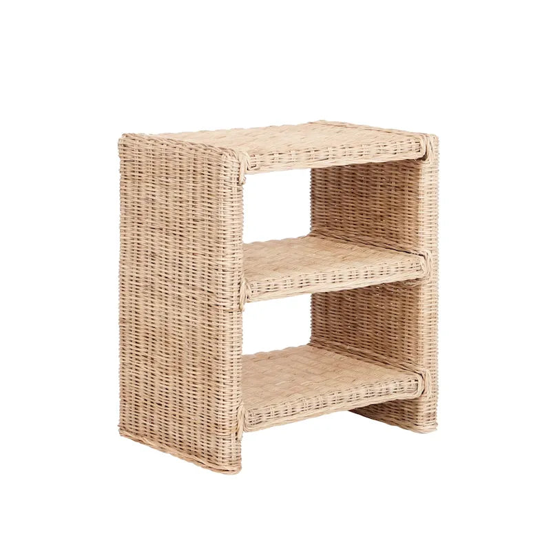 Spiroa 22 Coastal Bohemian Rattan/Wood 3 Tier End Table, Natural, by JONATHAN Y - 22.04