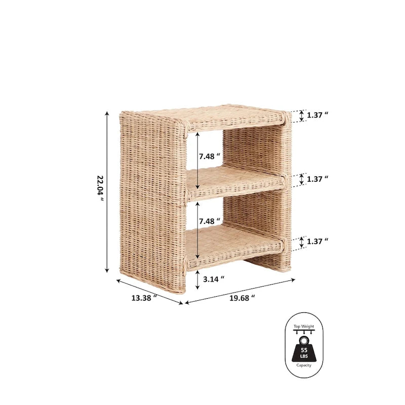 Spiroa 22 Coastal Bohemian Rattan/Wood 3 Tier End Table, Natural, by JONATHAN Y - 22.04