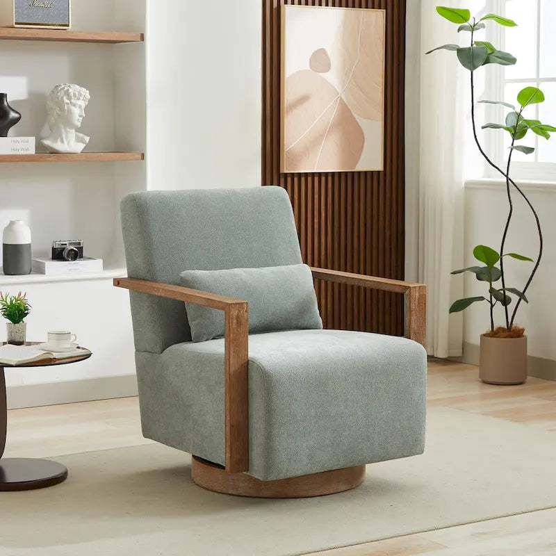 30.3W Swivel Modern Upholstered Accent Chair with Solid Wood Armrests
