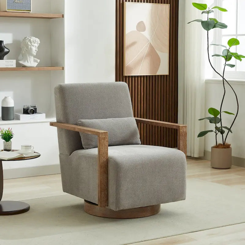 30.3W Swivel Modern Upholstered Accent Chair with Solid Wood Armrests