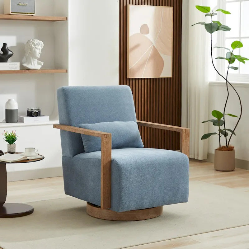 30.3W Swivel Modern Upholstered Accent Chair with Solid Wood Armrests