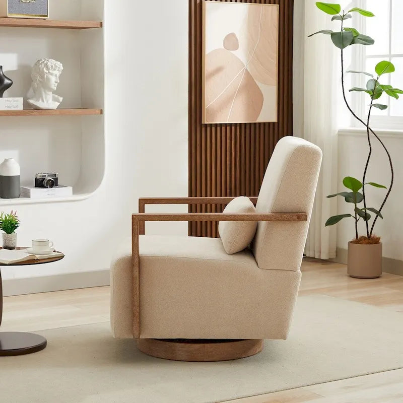 30.3W Swivel Modern Upholstered Accent Chair with Solid Wood Armrests