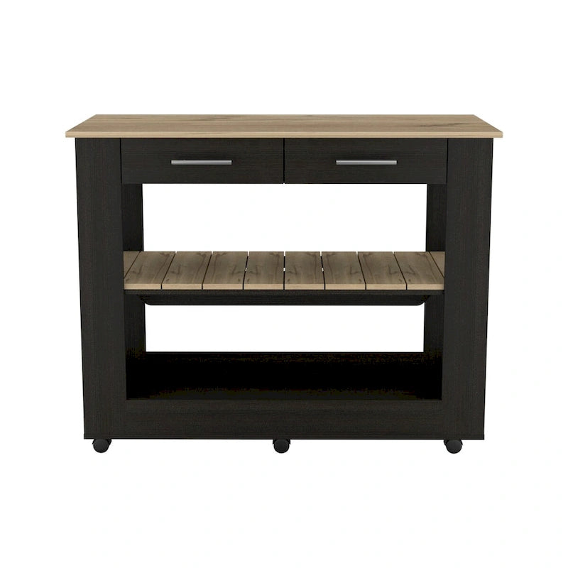 Rockaway 2-Drawer 2-Shelf Kitchen Island Black Wengue and Light Oak