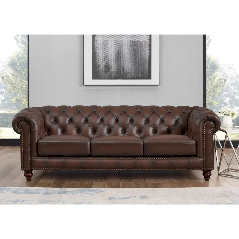 Hydeline Alton Bay Top Grain Leather Chesterfield Sofa and Chair - Sofa, Chair