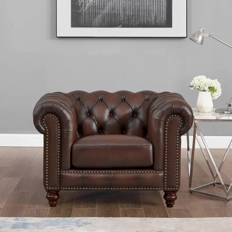 Hydeline Alton Bay Top Grain Leather Chesterfield Sofa and Chair - Sofa, Chair