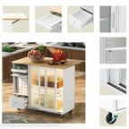 Kitchen Island Cart with Drop Leaf, LED Light, Fluted Glass Doors, Adjustable Shelf, and 2 Drawers