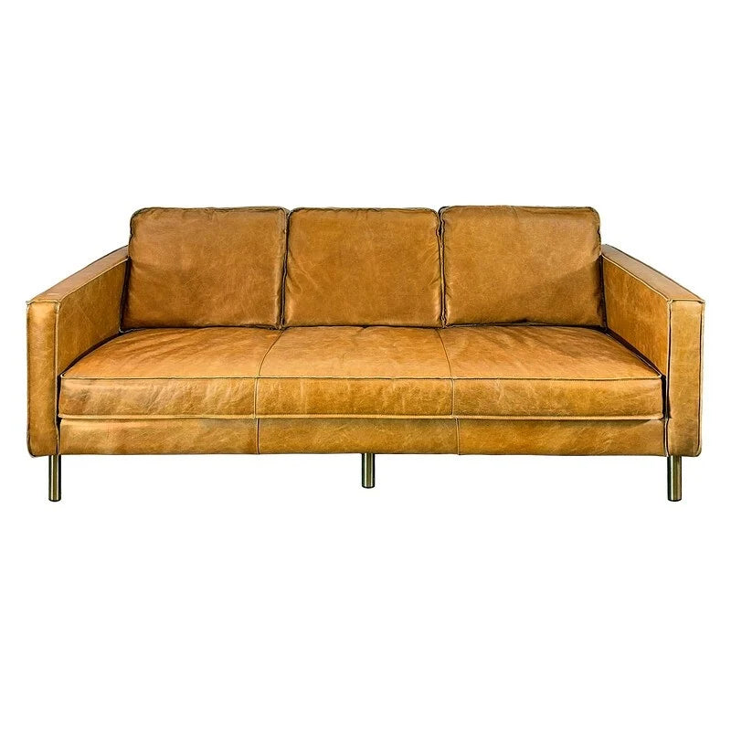 Weston Natural Luxury Leather Minimalist Sofa - 78.8W x 35.5D x 33.5H