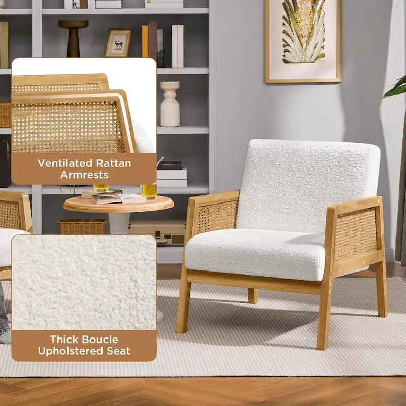 Yaheetech Modern Upholstered Fabric Accent Chair with Rattan Sides - 273031