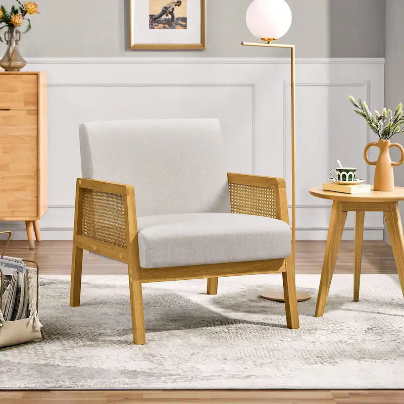 Yaheetech Modern Upholstered Fabric Accent Chair with Rattan Sides - 273031