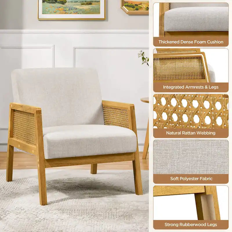 Yaheetech Modern Upholstered Fabric Accent Chair with Rattan Sides - 273031