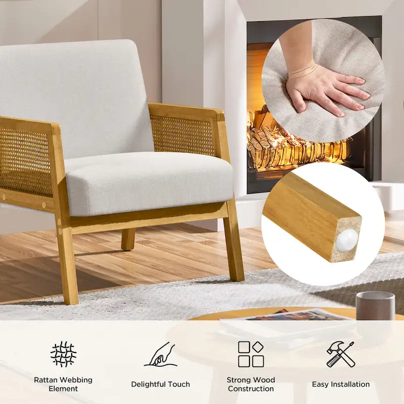 Yaheetech Modern Upholstered Fabric Accent Chair with Rattan Sides - 273031