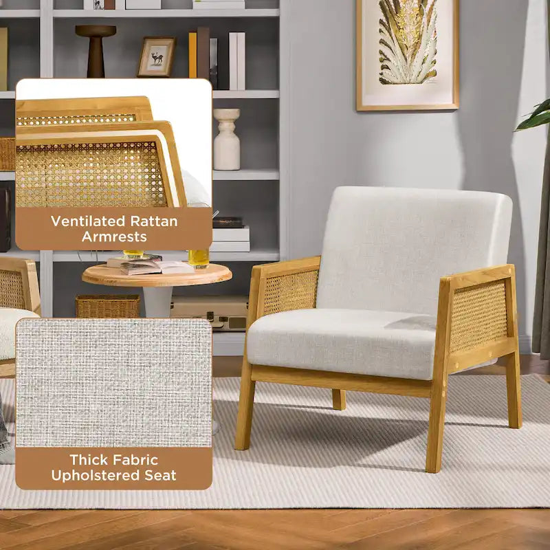 Yaheetech Modern Upholstered Fabric Accent Chair with Rattan Sides - 273031