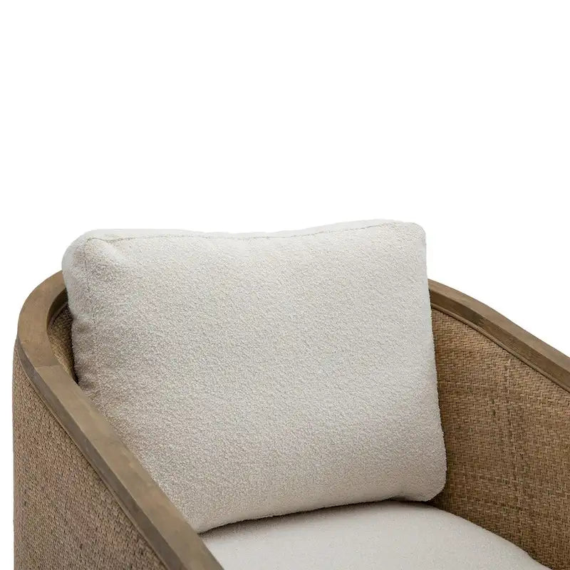 Swivel Barrel Chair with Rattan Design, Leather Accent Sofa Chair, Club Chair with Pillow, Leisure Arm Chair for Living Room