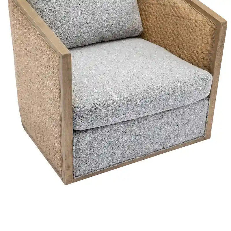 Swivel Barrel Chair with Rattan Design, Leather Accent Sofa Chair, Club Chair with Pillow, Leisure Arm Chair for Living Room