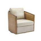 Swivel Barrel Chair with Rattan Design, Leather Accent Sofa Chair, Club Chair with Pillow, Leisure Arm Chair for Living Room