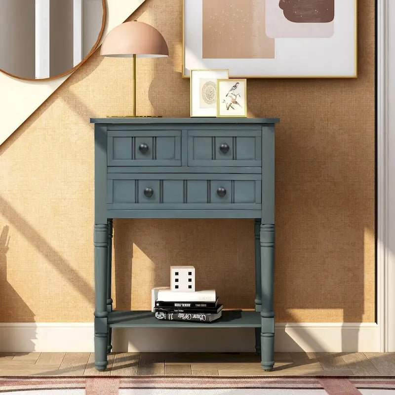 Narrow Console Table Slim Sofa Table with 3 Drawers and Bottom Shelf