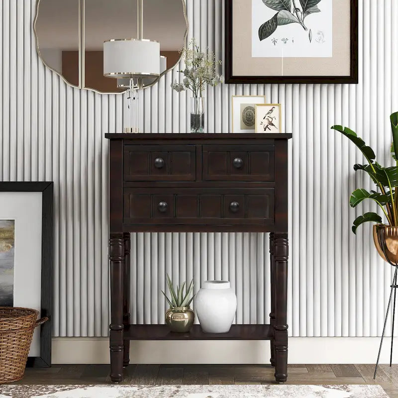 Narrow Console Table Slim Sofa Table with 3 Drawers and Bottom Shelf