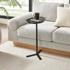 Carter Oval Teardrop Modern Raised Lip Edge Couch-Side Accent C-Table with Crossed Y-Shape Metal Pedestal Leg