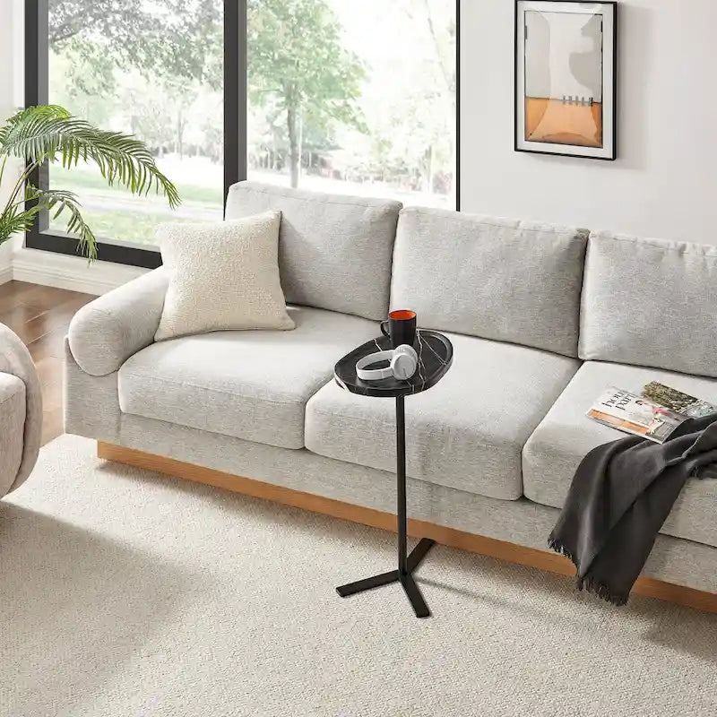 Carter Oval Teardrop Modern Raised Lip Edge Couch-Side Accent C-Table with Crossed Y-Shape Metal Pedestal Leg