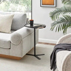 Carter Oval Teardrop Modern Raised Lip Edge Couch-Side Accent C-Table with Crossed Y-Shape Metal Pedestal Leg