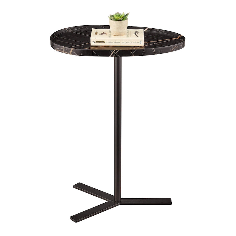 Carter Oval Teardrop Modern Raised Lip Edge Couch-Side Accent C-Table with Crossed Y-Shape Metal Pedestal Leg