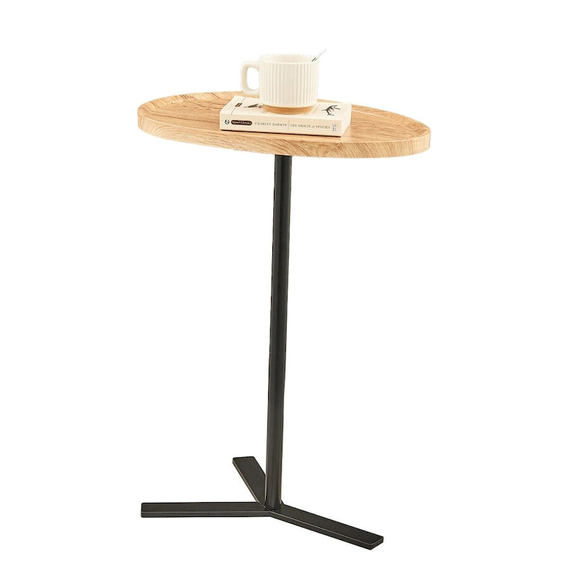 Carter Oval Teardrop Modern Raised Lip Edge Couch-Side Accent C-Table with Crossed Y-Shape Metal Pedestal Leg