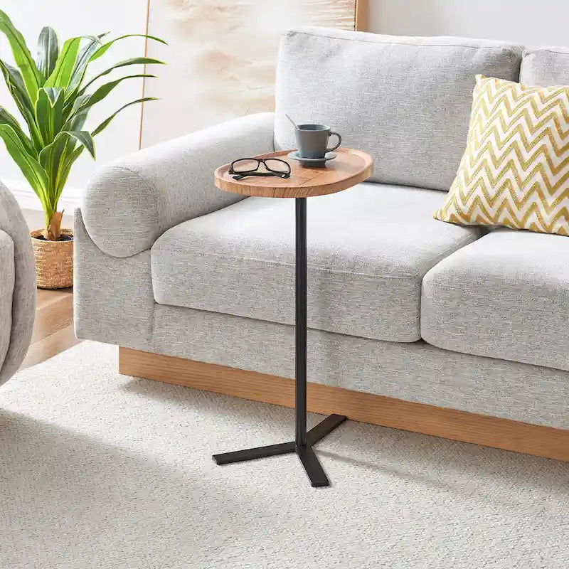 Carter Oval Teardrop Modern Raised Lip Edge Couch-Side Accent C-Table with Crossed Y-Shape Metal Pedestal Leg
