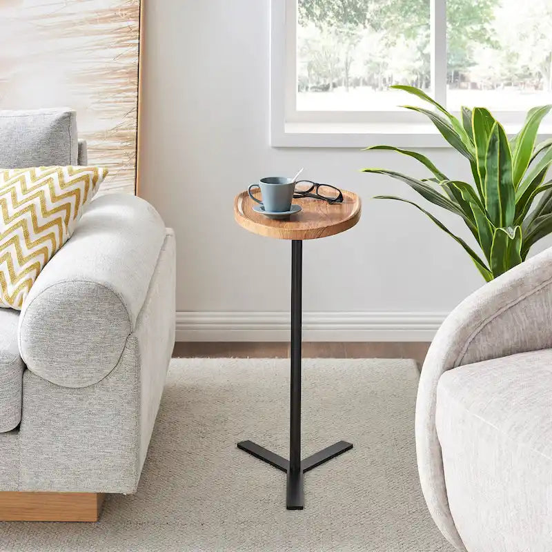 Carter Oval Teardrop Modern Raised Lip Edge Couch-Side Accent C-Table with Crossed Y-Shape Metal Pedestal Leg