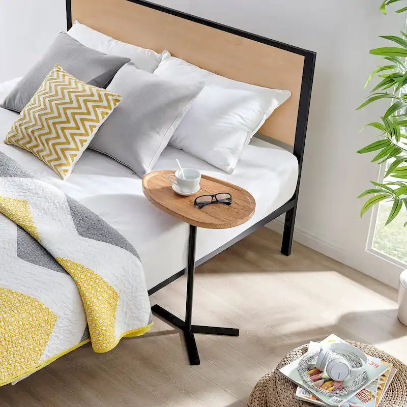 Carter Oval Teardrop Modern Raised Lip Edge Couch-Side Accent C-Table with Crossed Y-Shape Metal Pedestal Leg