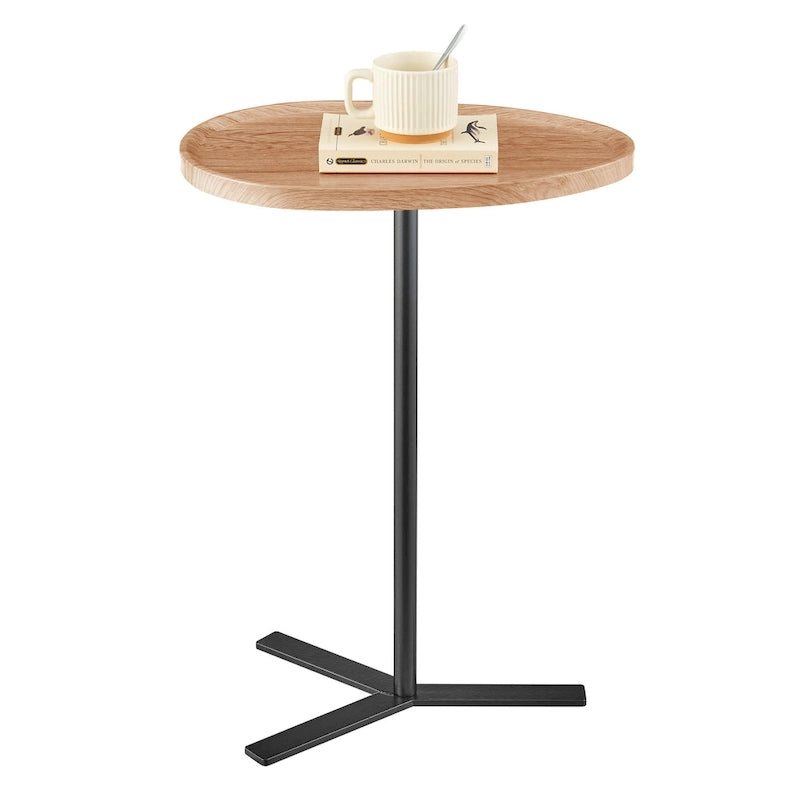 Carter Oval Teardrop Modern Raised Lip Edge Couch-Side Accent C-Table with Crossed Y-Shape Metal Pedestal Leg