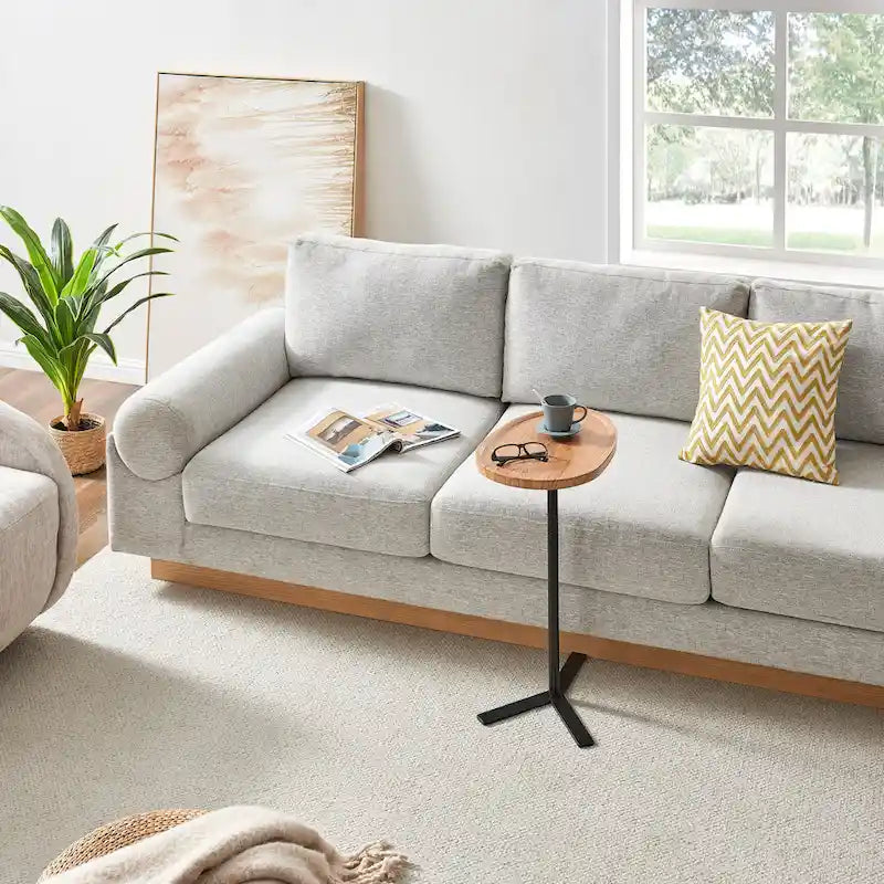 Carter Oval Teardrop Modern Raised Lip Edge Couch-Side Accent C-Table with Crossed Y-Shape Metal Pedestal Leg