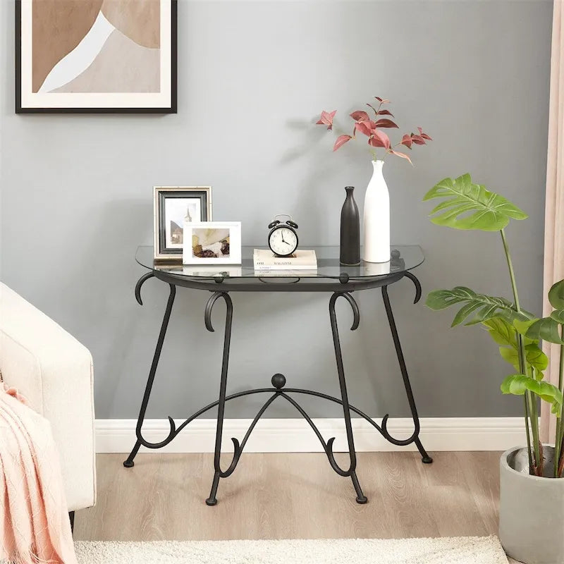 Tempered Glass Table Coffee Table with Metal Frame