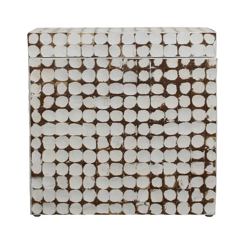 Juliette Distressed Natural Coconut Cube Accent Table by East at Main