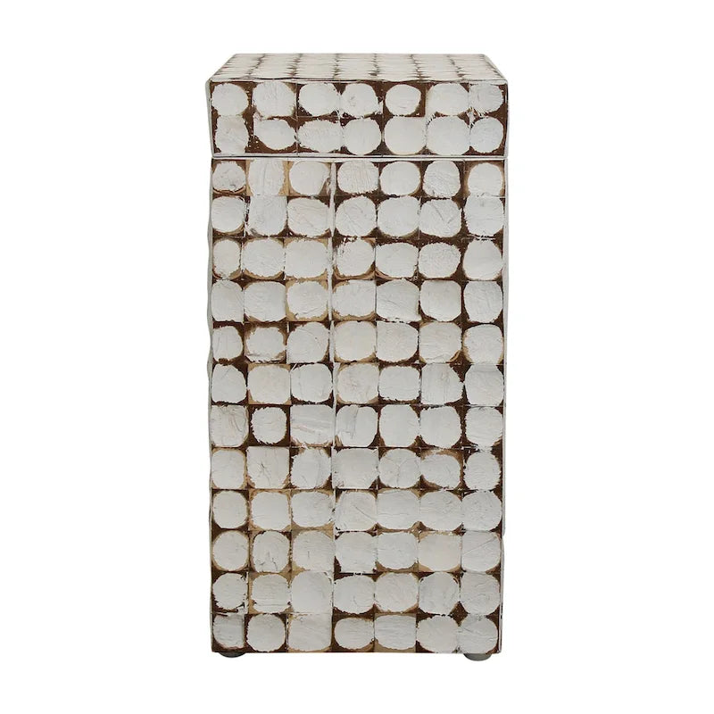 Juliette Distressed Natural Coconut Cube Accent Table by East at Main