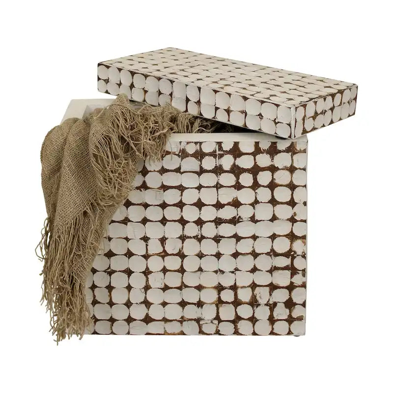 Juliette Distressed Natural Coconut Cube Accent Table by East at Main