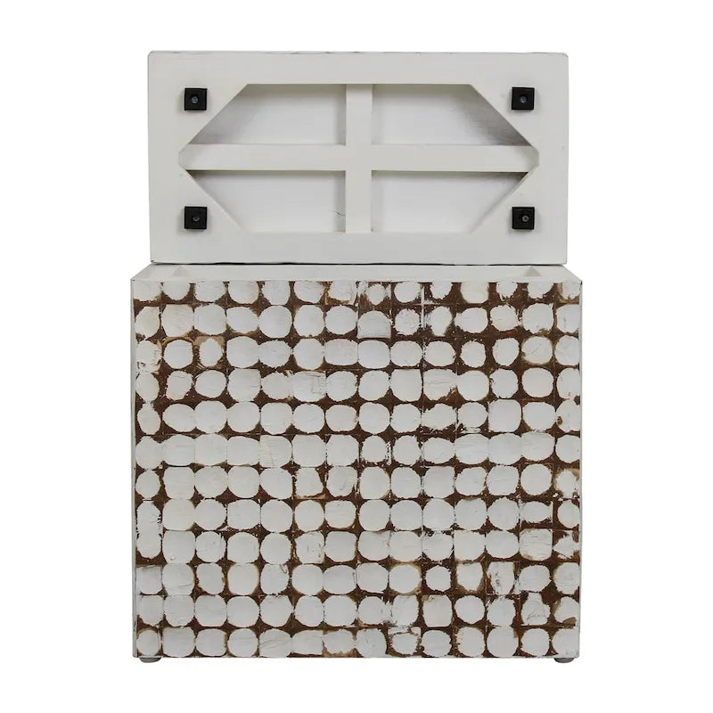 Juliette Distressed Natural Coconut Cube Accent Table by East at Main