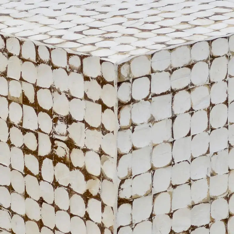 Juliette Distressed Natural Coconut Cube Accent Table by East at Main
