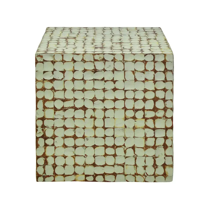 Juliette Distressed Natural Coconut Cube Accent Table by East at Main