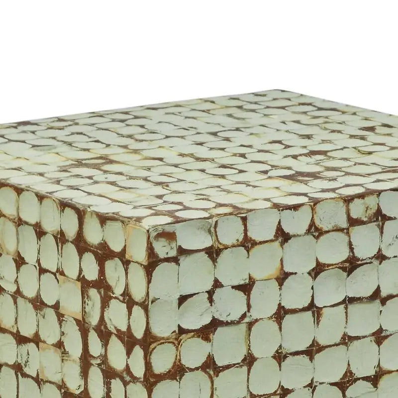 Juliette Distressed Natural Coconut Cube Accent Table by East at Main