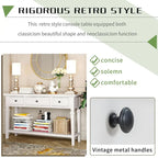 50 Farmhouse 50 Inch Classic Retro Console Three Top Drawers and Open Style Bottom Shelf, Sofa Table with Solid Wooden Frame