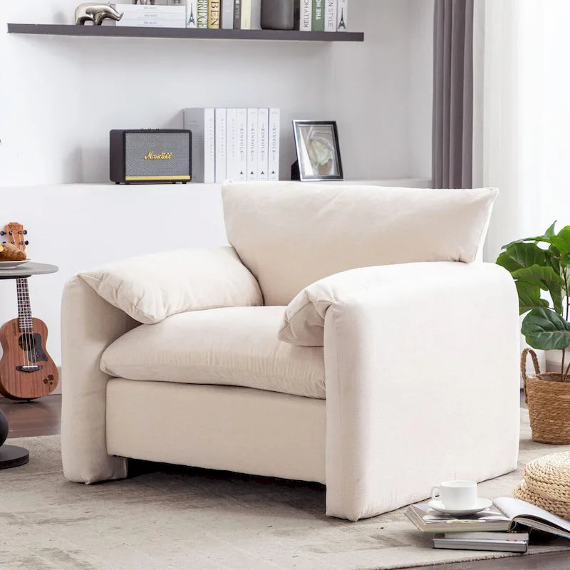 Chenille Oversized Armchair with Curved Backrest - Single Seater