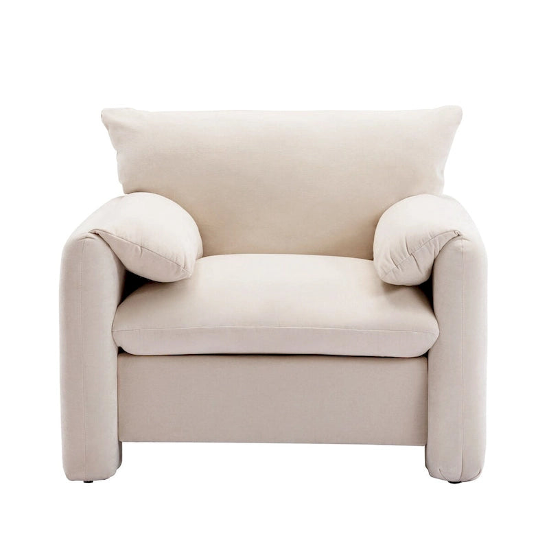 Chenille Oversized Armchair with Curved Backrest - Single Seater
